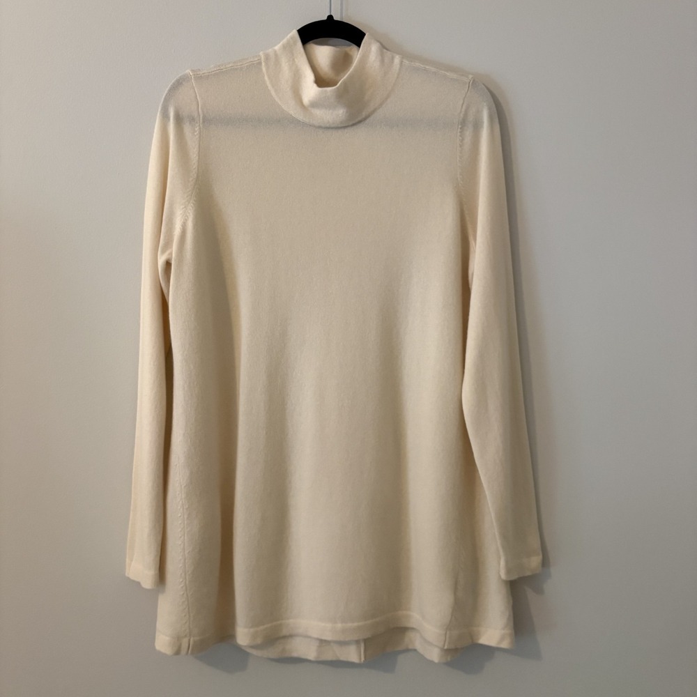 Lands End 100% Cashmere Mock Neck Sweater Ivory Size M Minimalist Quiet Luxury